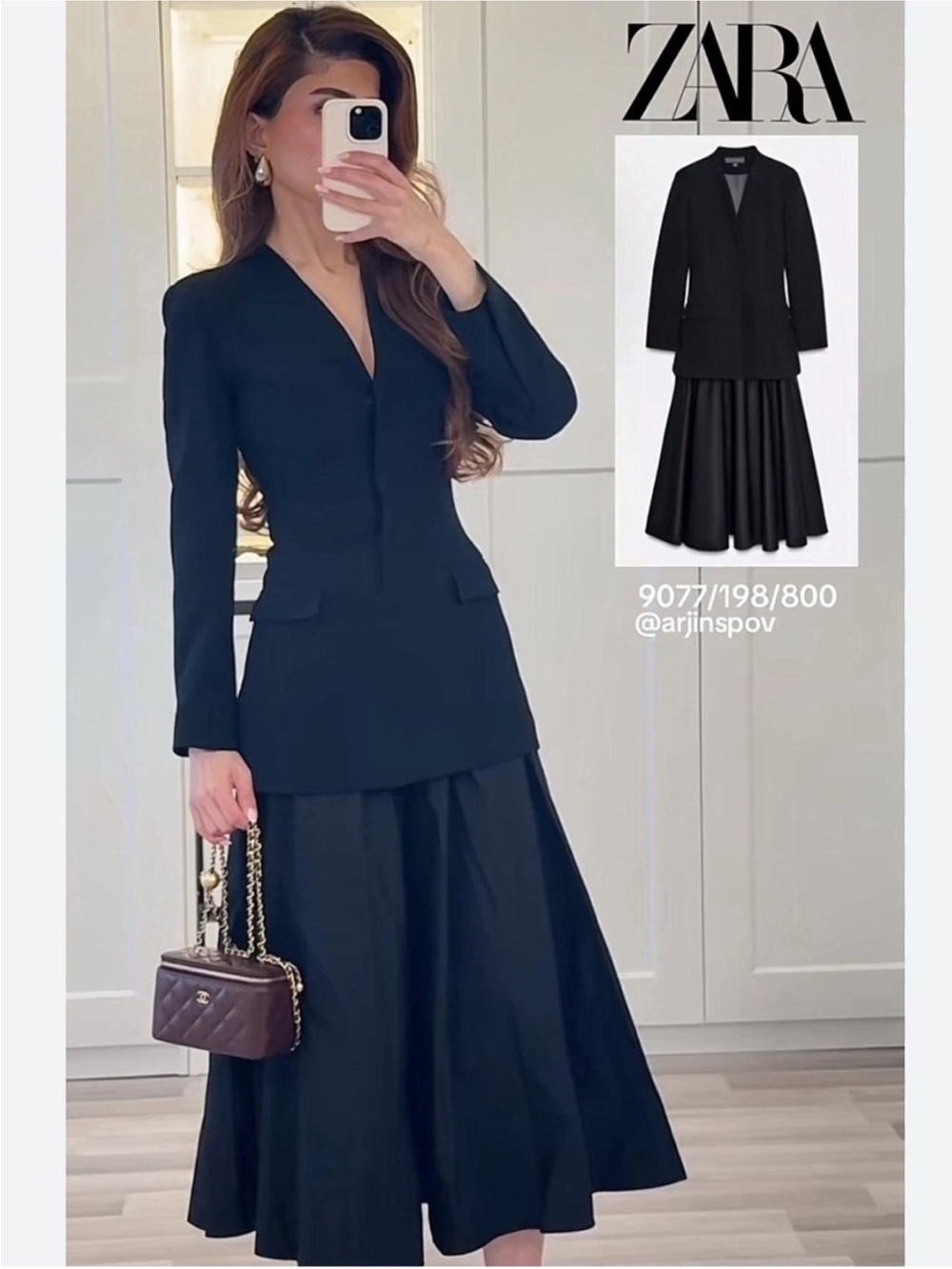 Zara Black Maxi Dress with Tailored Bodice